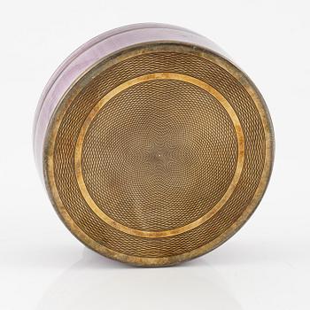 A German 19th century silver gilt and enamel guilloche box with lid.