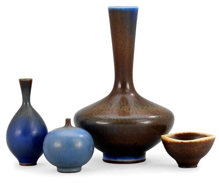 A Berndt Friberg stoneware vase, miniature bowl and two miniature vases, Gustavsberg studio 1950-60´s.