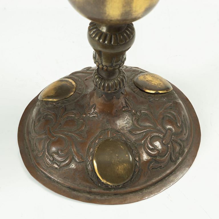 A silvered and gilt copper chalice, presumably German, first part 18th century.