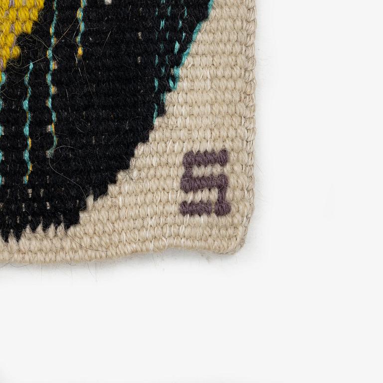 Barbro Sprinchorn, a textile, 'Tamburin', tapestry variant, c. 55 x 29 cm, signed S.