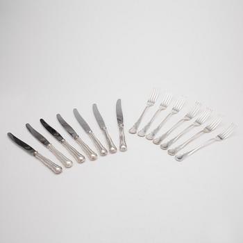 BESTICK, 7+7 delar, silver, C.G. Hallberg, 1940-tal. Totalvikt 1025g.