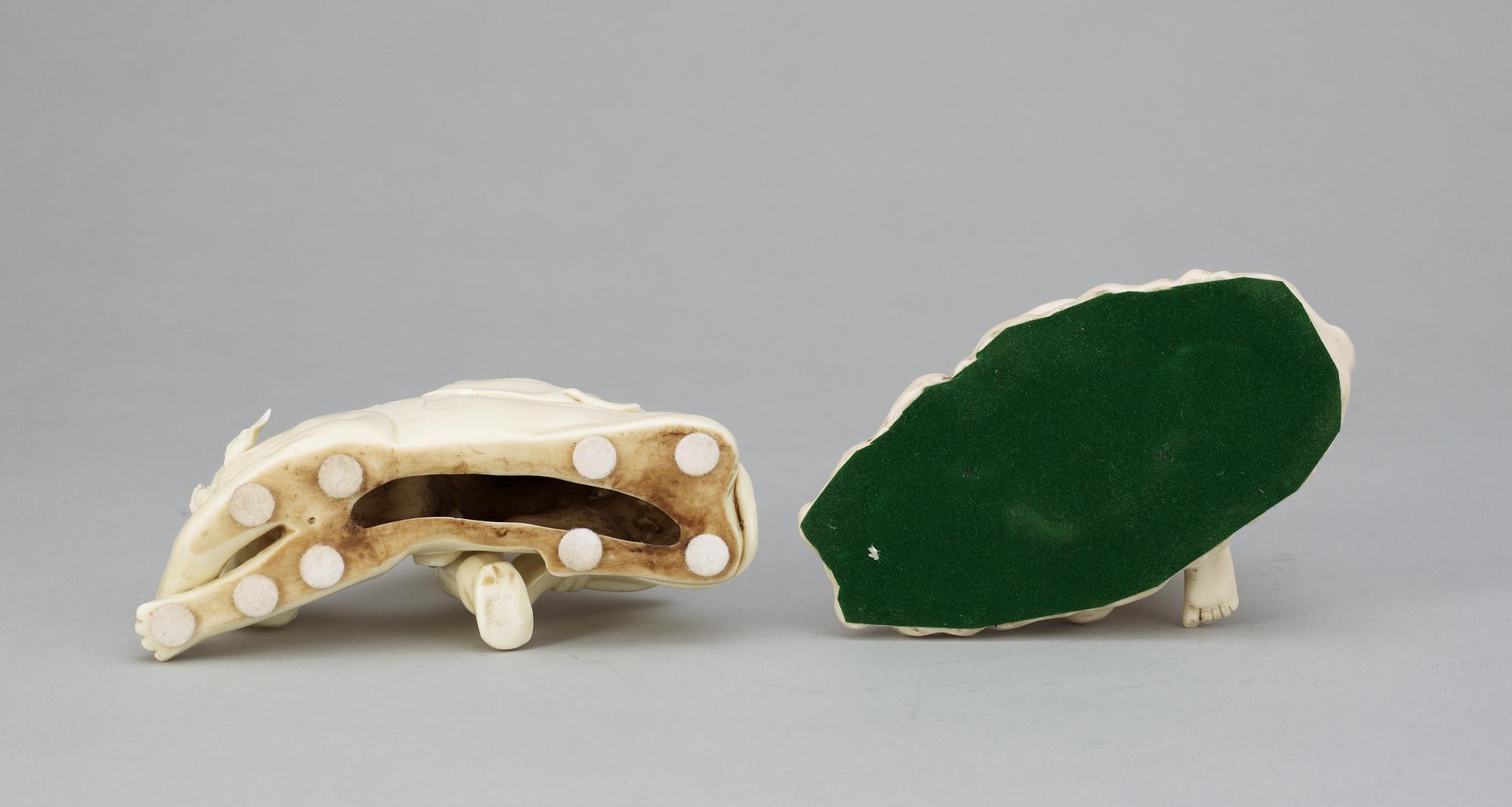 An elderly man and an elderly man on a doglike animal, blanc de chine, probably late Qing.