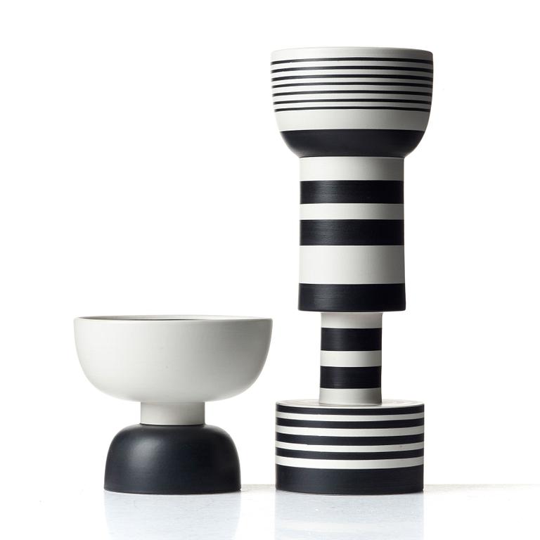 Ettore Sottsass, a ceramic vase and footed bowl by Bitossi - Montelupo, Italy.