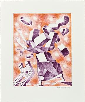 ERIK OLSON, mapp med 3 st färglitografier samt bok och katalog.