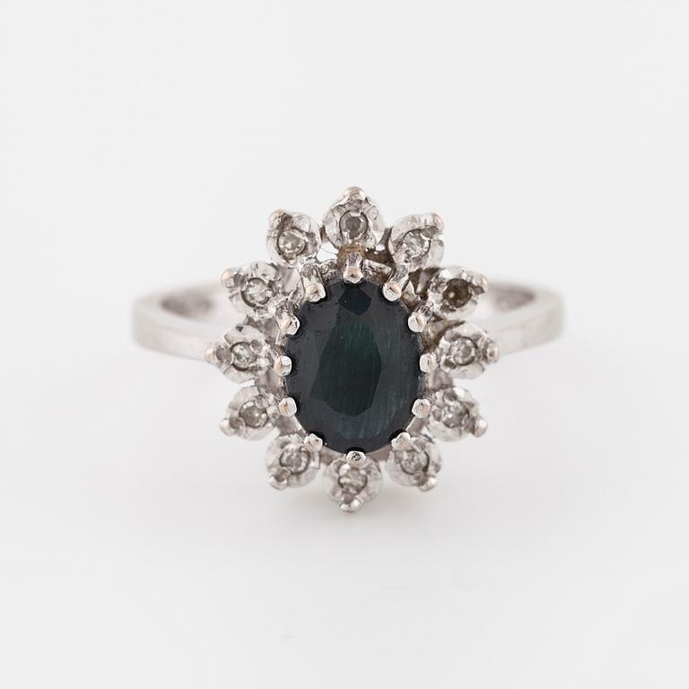A sapphire and brilliant cut diamond ring with Swedish hallmark.