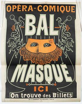 Lithographic poster, "Opéra-Comique Bal Masqué", Imp. J. Cheret, Paris, France, 1875.