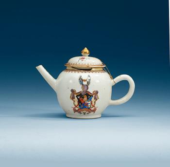 1760. An Armorial famille rose teapot with cover, Qing dynasty, Qianlong (1736-95).