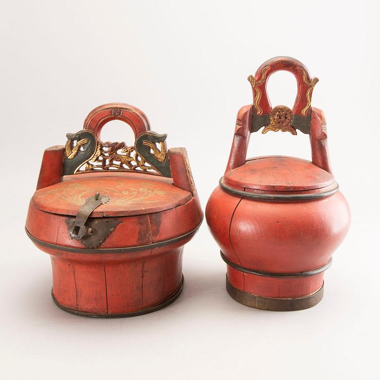 A set of two painted Chinese /Asian wooden boxes first half of the 20th century.