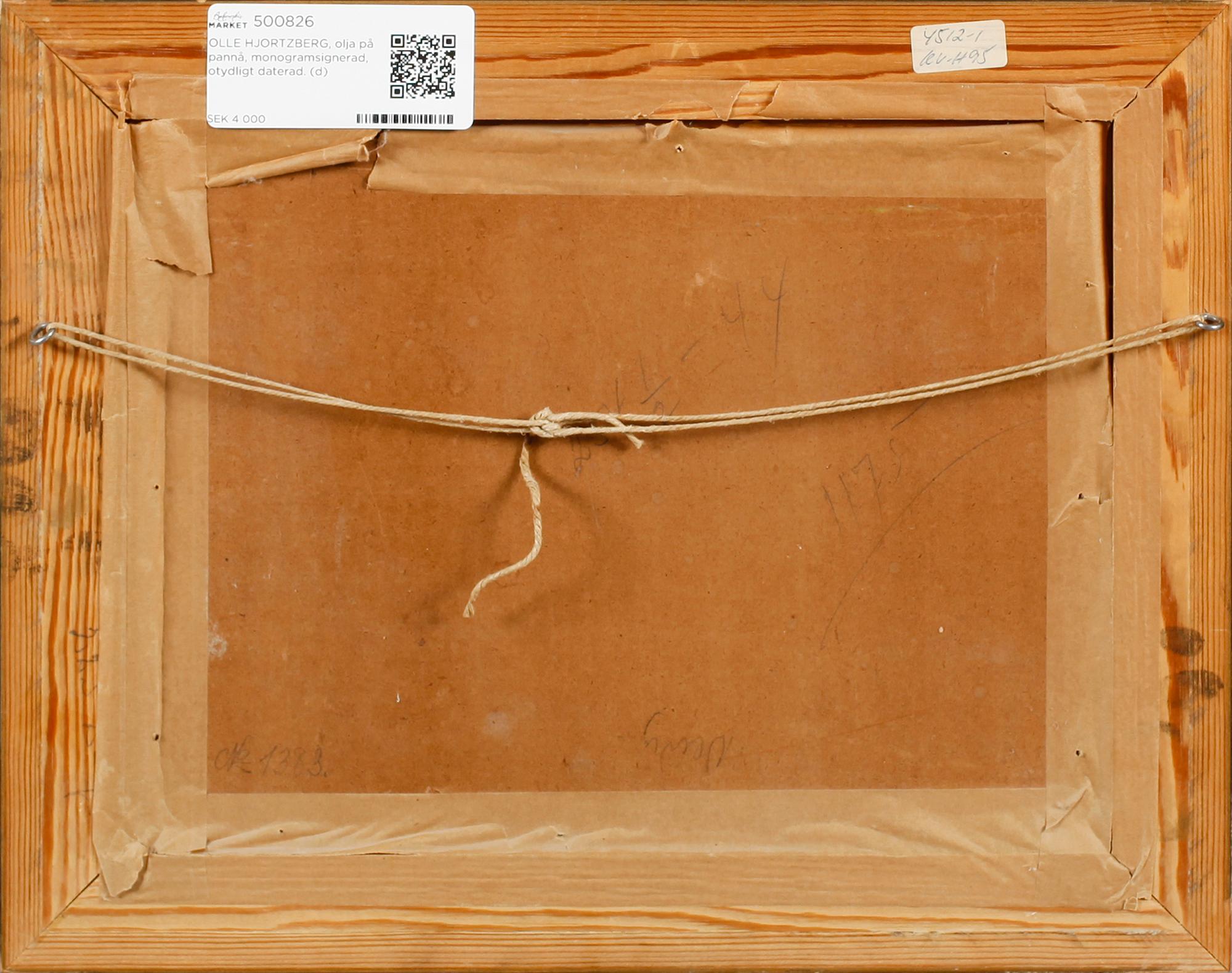 OLLE HJORTZBERG, olja på pannå, monogramsignerad, otydligt daterad.