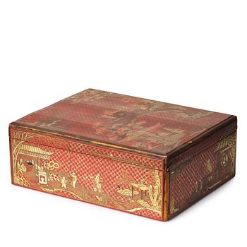 602. A red lacquered box with cover, Qing dynasty, 19th Century.