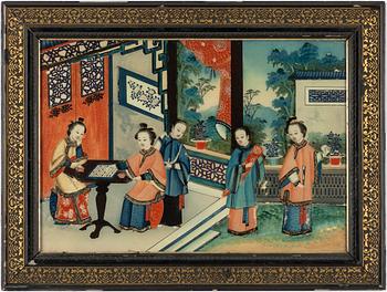 A Chinese reverse glass painting, Qing dynasty, 19th century.