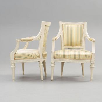 A pair of Gustavian late 18th century armchairs.