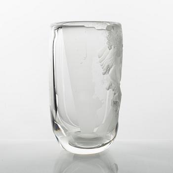 Mats Jonasson, a 'På heder och samvete' glass vase, Målerås Glasbruk, 4/10, 1989.