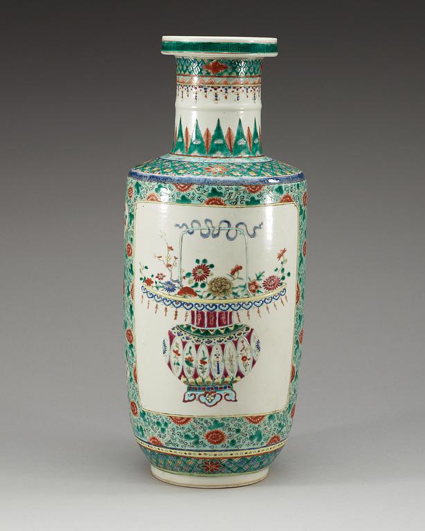 A famille rose vase, Qing dynasty with Kangxis six character mark.