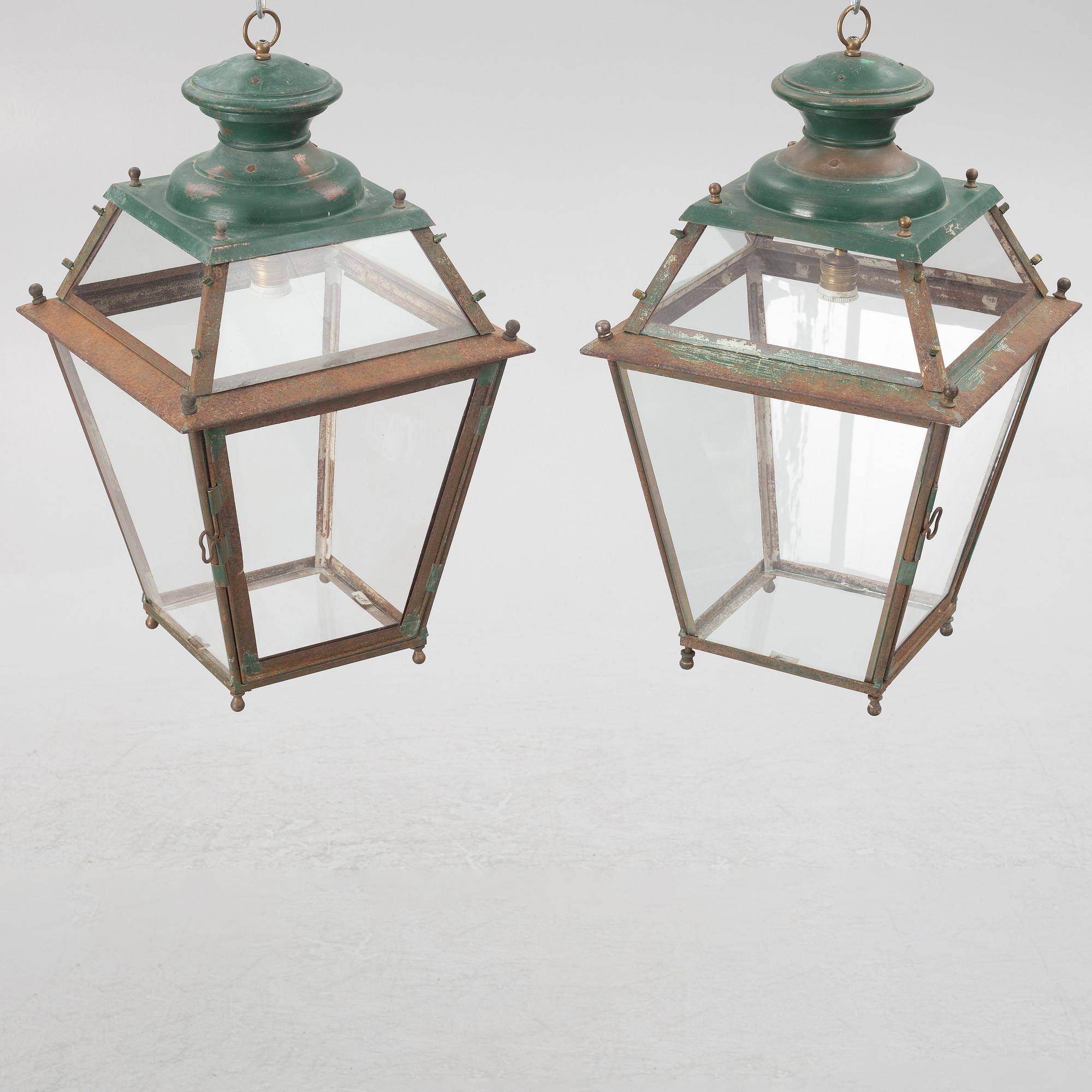 Ceiling lanterns, a pair, 19th century.