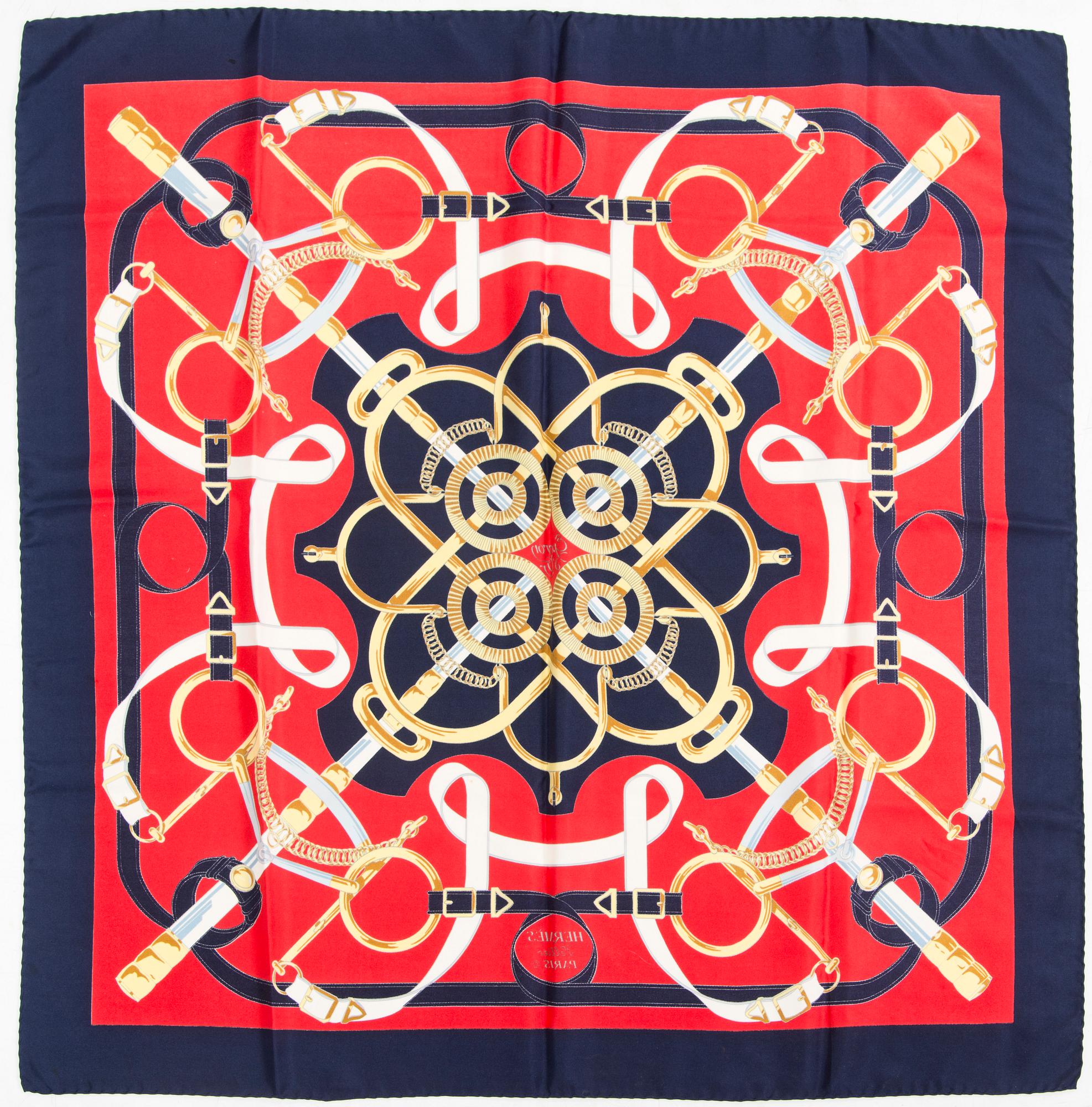 Hermès, "Eperon d'Or" silk scarf.