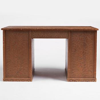 Otto Wretling, tillskrivet, skrivbord, "partner's desk", med två stolar, tidigt 1900-tal, jugend.