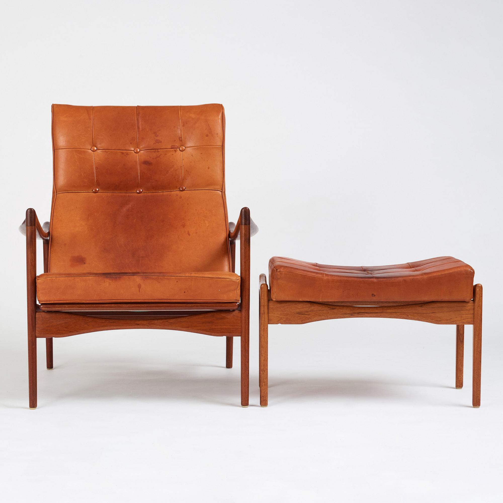 Ib Kofod-Larsen, a "Örenäs" easy chair with ottoman, Olof Perssons Fåtöljindustri (OPE), Sweden, 1960's.