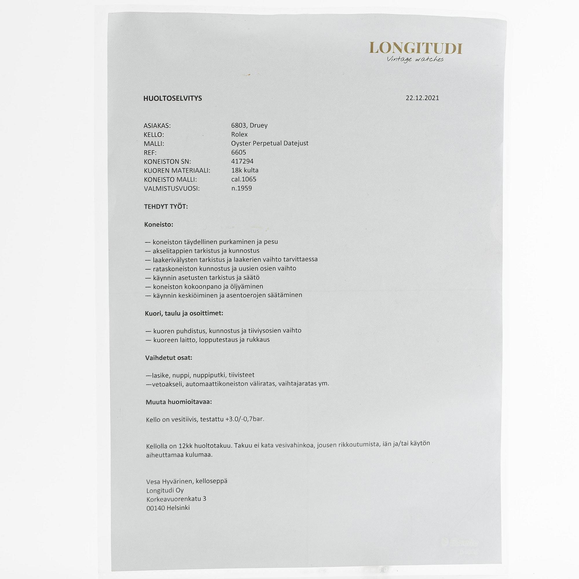 Rolex, Datejust, ca 1959.