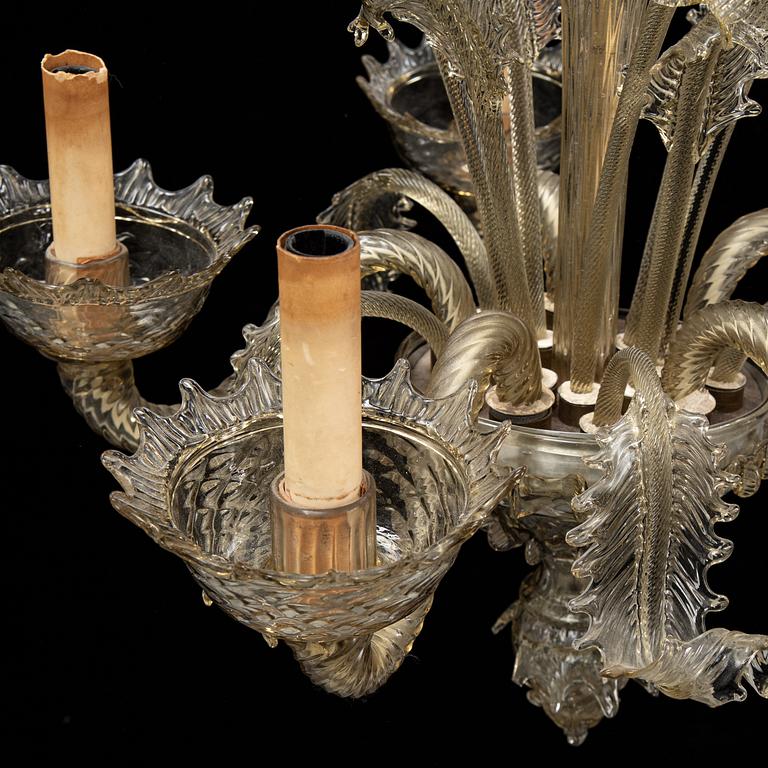 A Venetian style glass chandelier, propbaly Murano, mid 20th Century.