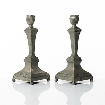 A pair of Swedish pewter candlesticks, marks of Nicklas Anström, Växjö (active 1817-1844).