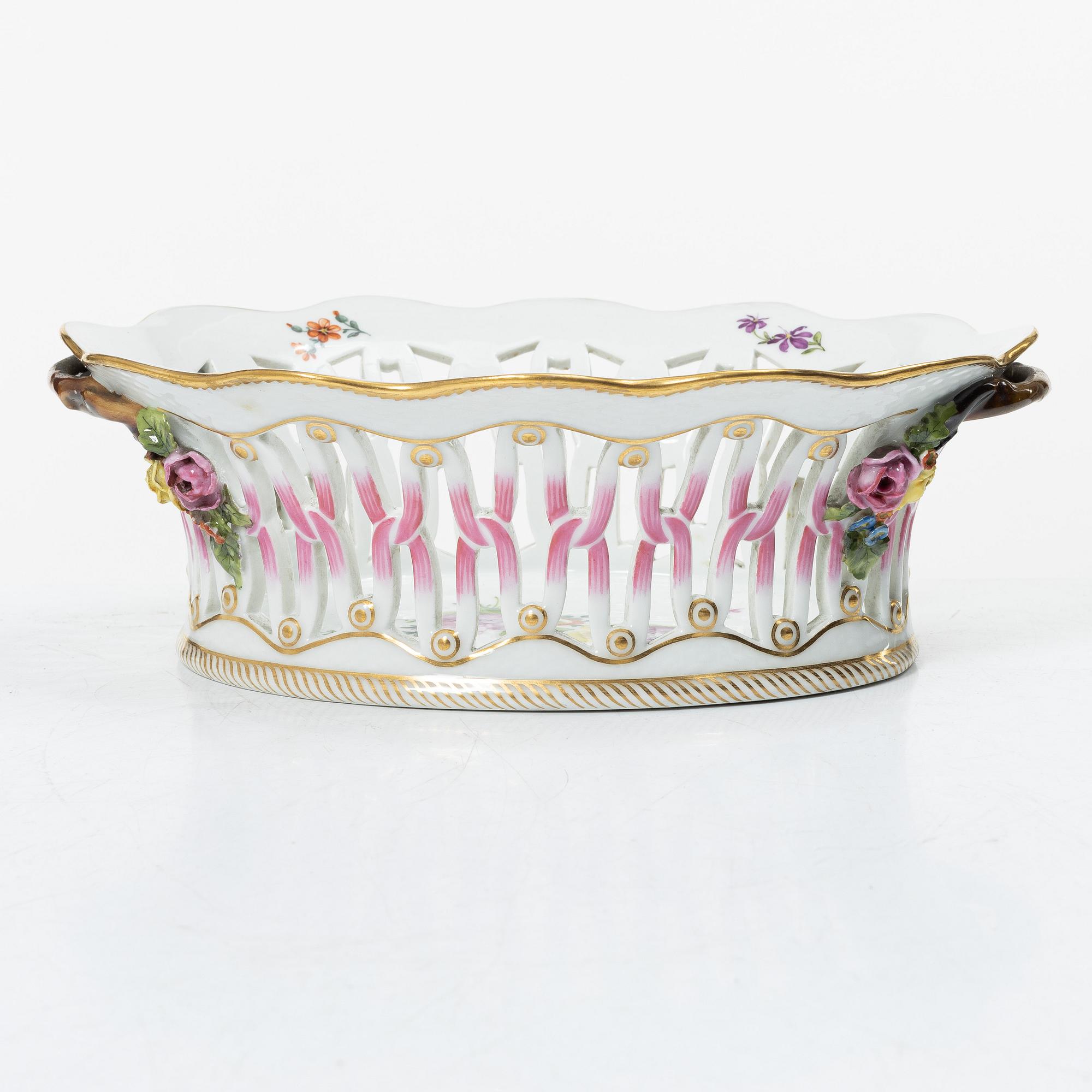 Royal Copenhagen, a lattice bowl and stand, 'Saxon Flower', Denmark, 1889-1922.