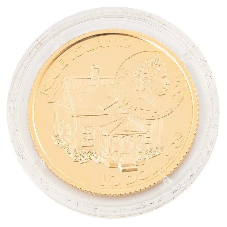 Gold coin, 21.6 carat, 'Emil & Myssen', 10 Niue dollars, 2016.