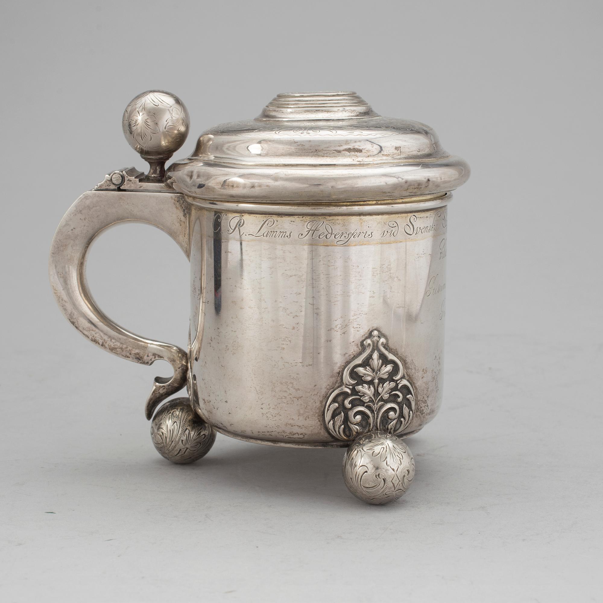 STOP, barockstil, silver. CG Hallberg, Stockholm 1895. Carl Robert Lamms hederspris vid SSF:s utställning. Vikt ca 400 g.