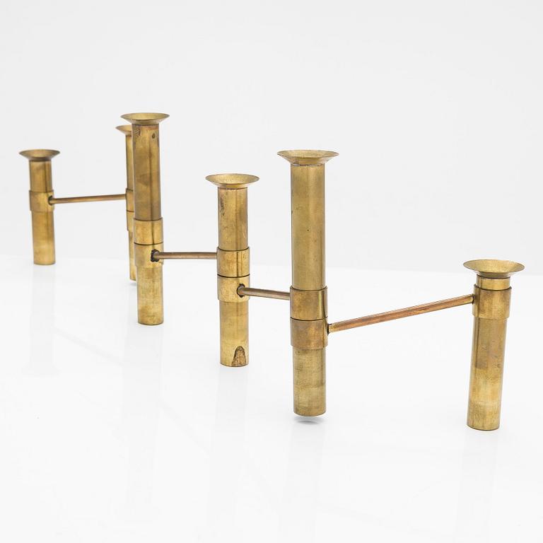 Tapio Wirkkala, a 1970s 'Nonstop' brass serial candelabra, Kultakeskus, Hämeenlinna Finland.