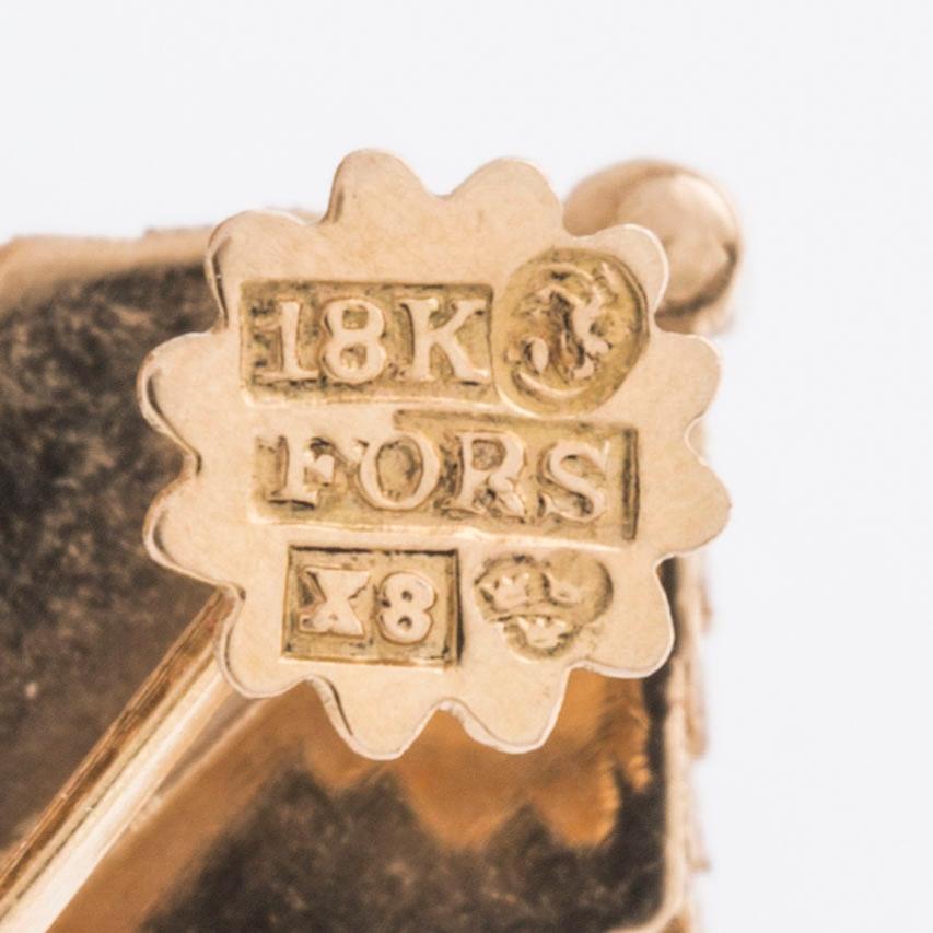 A pair of Swedish 18K gold earrings, mark of Ernst Forsell Falkenberg 1948, tolta weight ca 12 gr.