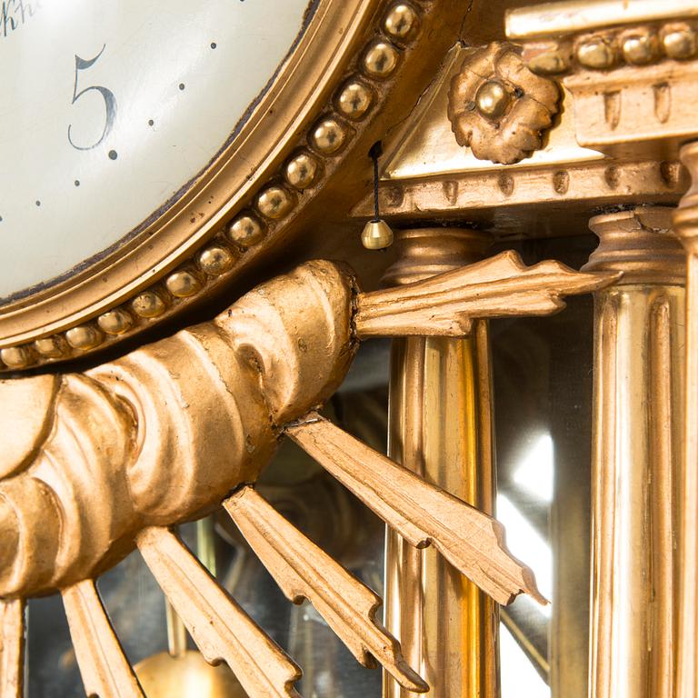 A late gustavian wall clock by Jacob Kock (clockmaker in Stockholm 1762-1803).