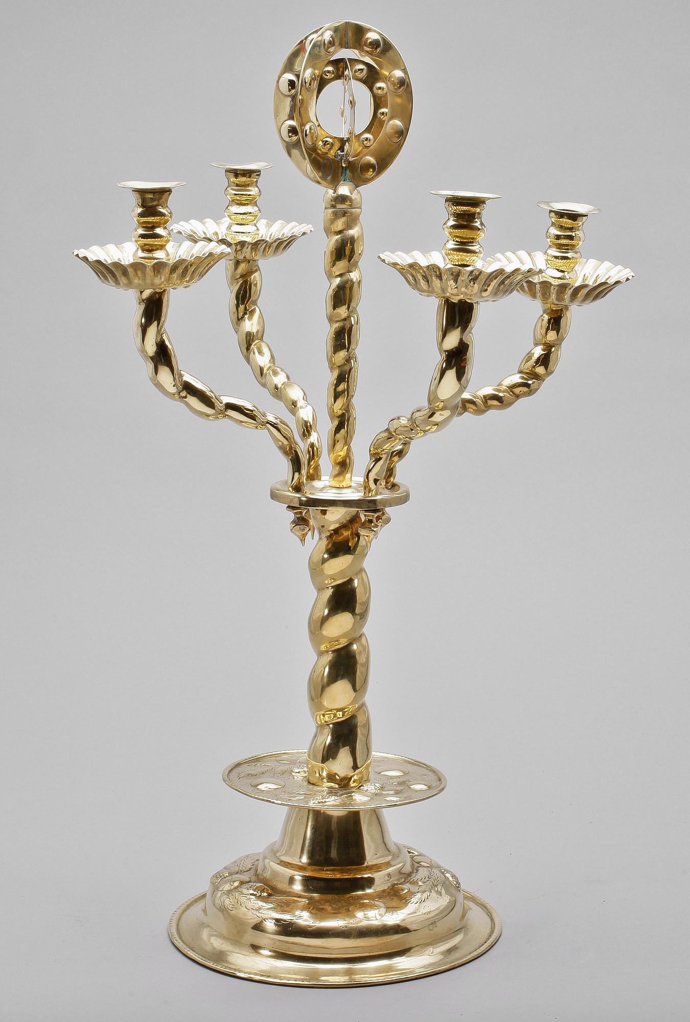 KANDELABER, mässing,  barockstil, sent 1800-tal.