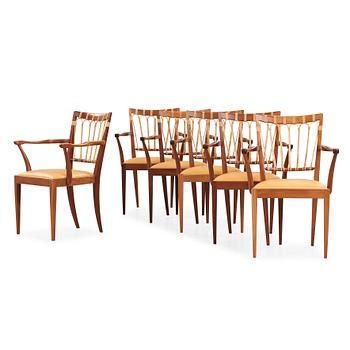 428. Josef Frank, a set of six mahogany and rattan armchairs, Svenskt Tenn, model 1165.