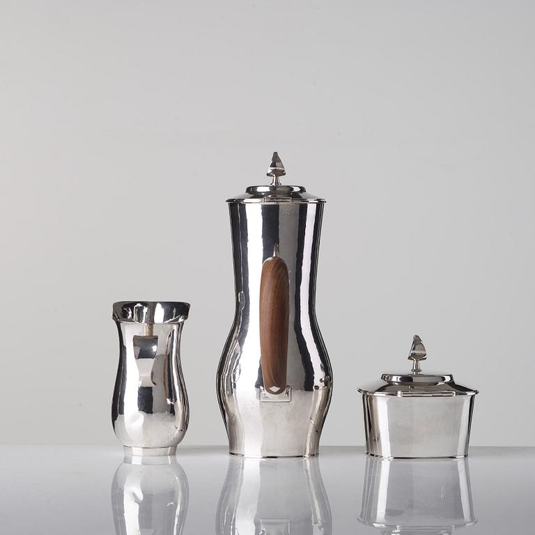 Sigurd Persson, kaffeservis, 3 delar, sterling silver, Stockholm 1949-50 (kaffekannan), smed Olle Kvist.