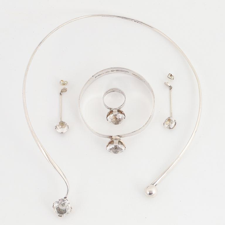 Pege Alton, silver and rock crystal, necklace, ring, bangle and earrings.