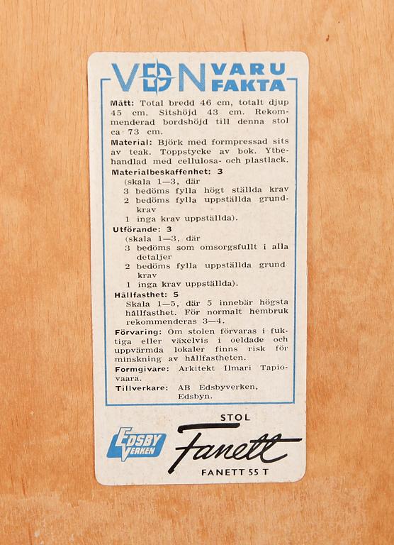 STOLAR, 1 par, "Fanett", Tapiovaara, Edsbyverken.