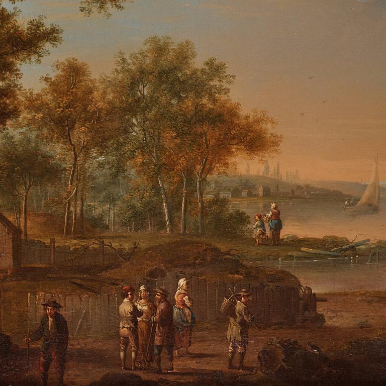 Johan Philip Korn, Landscape with figures and a  town in the background.