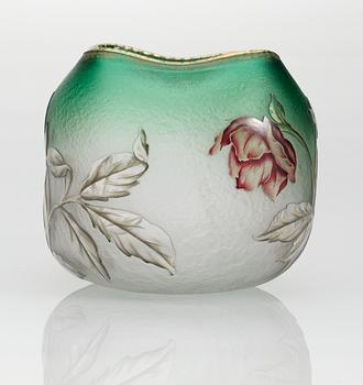 A Daum cut and enamelled glass vase, Nancy, France circa 1895.