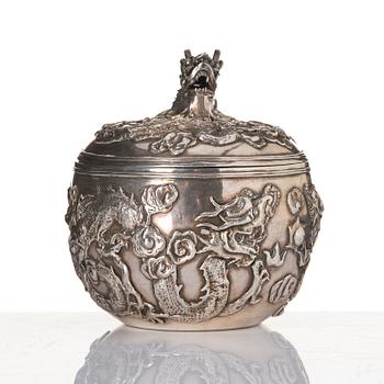 A Chinese Silver Dragon Bowl, mark of Wang Hing & Co, active c 1854-1925.