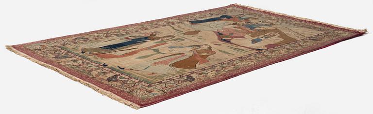 A semi-antique pictoral Kashan carpet, Central Persia, c. 214 x 130 cm.