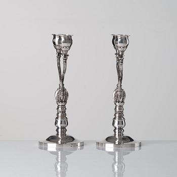 Johan Rohde, a pair of sterling candelabra, design nr 343 for Georg Jensen & Wendel, Denmark 1945-51.