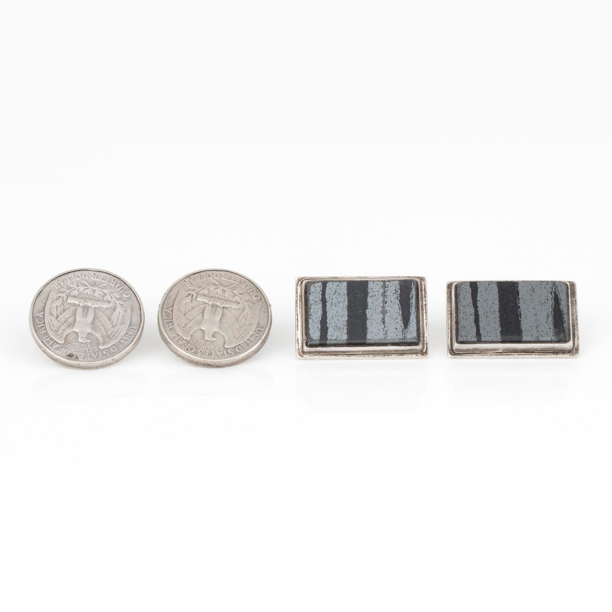 MANSCHETTKNAPPAR, 2 par, silver, bland annat Claes Giertta, Stockholm 1965-1966. Vikt ca 62 gram.