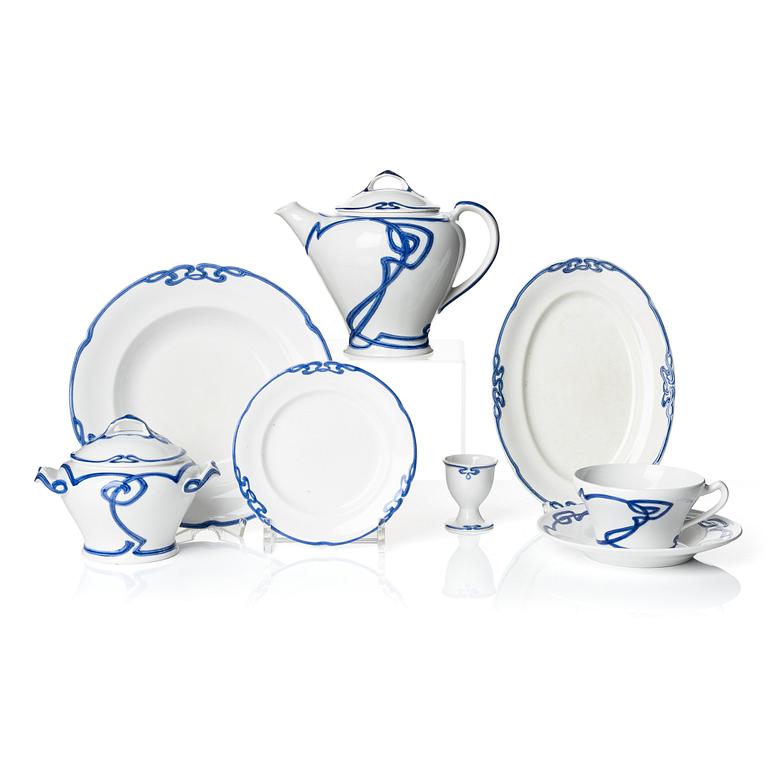 Villeroy & Boch, a 15 pieces creamware part service 'Blaue Olga', Dresden, early 20th century.