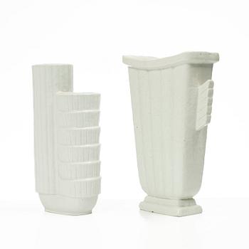 Gunnar Nylund, vaser, 4 st, chamotterat stengods, Rörstrand 1930-40-tal.