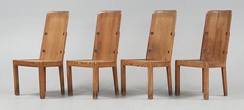 Axel Einar Hjorth, a set of four 'Lovö' stained pine chairs, Nordiska Kompaniet, Sweden 1930's.