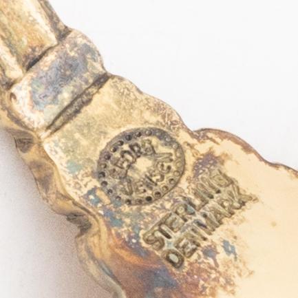 Johan Rohde, Six gilt sterling silver coffee spoons, 'Konge' / 'Acorn', Georg Jensen, Denmark.