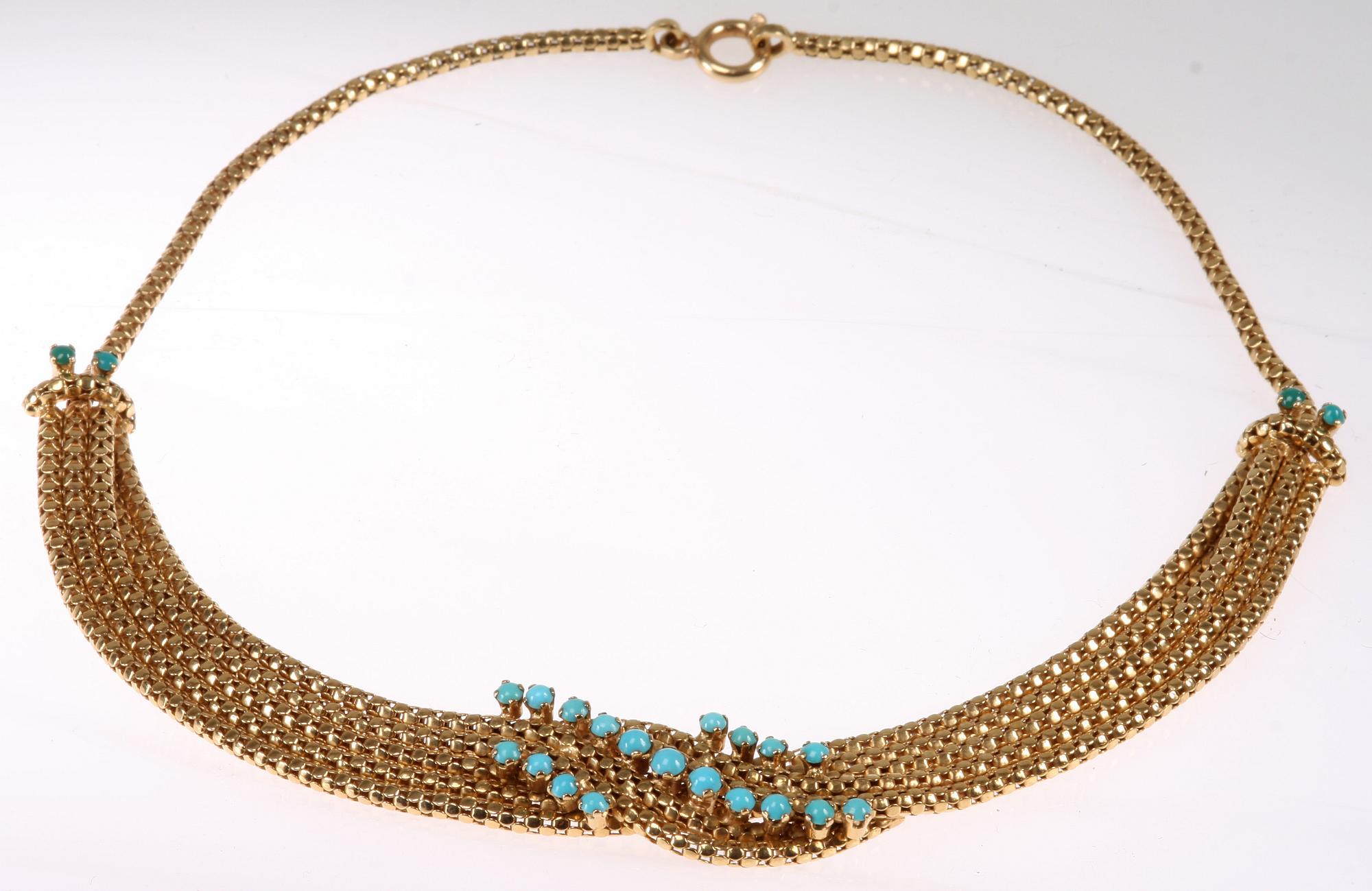 HALSBAND, 18K guld samt turkoser. Utländska stämplar. Vikt 70 gram.