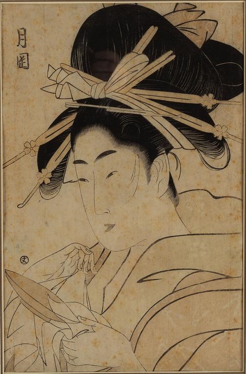 A Japanese woodblock print, presumably after Ichirakutei Eisui (1790-1823), Japan, late 19th/early 20th century.