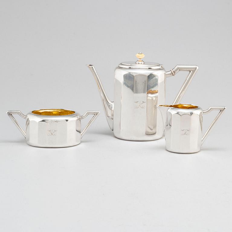 A Swedish early 20th century three piece coffee set, mark of K. Anderson, Stockholm 1909.