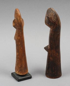 FETISCHER, 2 st, trä, Bambara-stam. Burkina Faso Afrika 1970-80-tal.